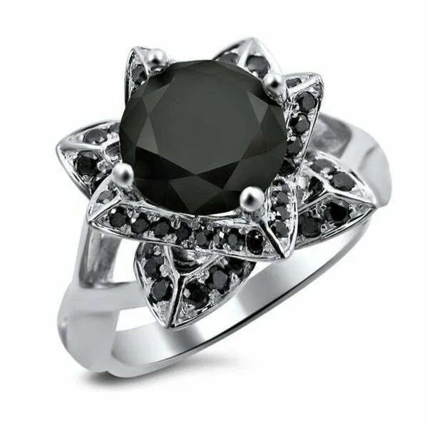 14k White Gold 3ct TDW Black Diamond Lotus Flower Round Engagement Ring Goldiacom Rings 14k White Gold 3ct TDW Black Diamond Lotus Flower Round Engagement Ring Goldiacom Rings
