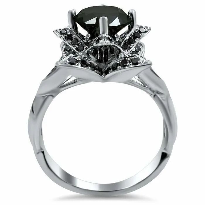 14k White Gold 3ct TDW Black Diamond Lotus Flower Round Engagement Ring Goldiacom Rings