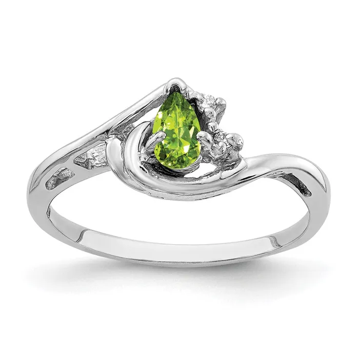 14k White Gold 5x3mm Pear Peridot AAA Diamond ring Goldia Rings