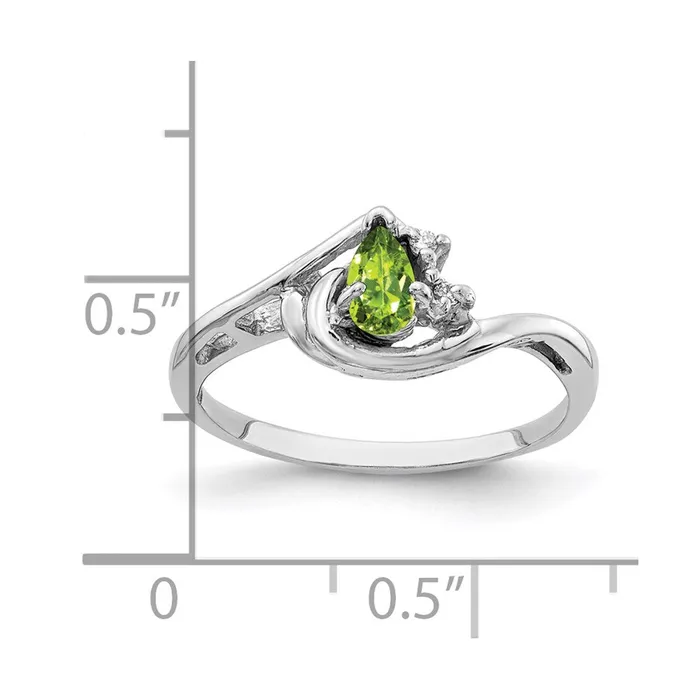 14k White Gold 5x3mm Pear Peridot AAA Diamond ring Goldia Rings