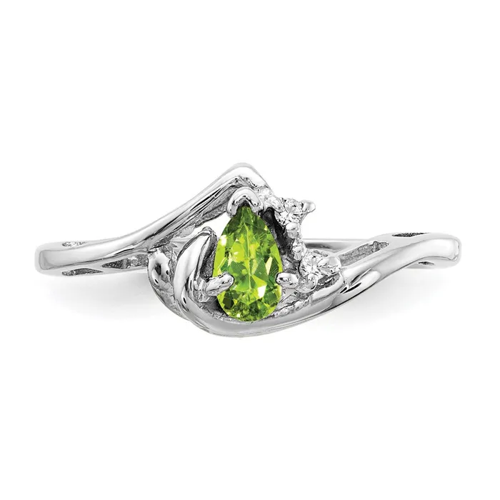 14k White Gold 5x3mm Pear Peridot AAA Diamond ring Goldia Rings