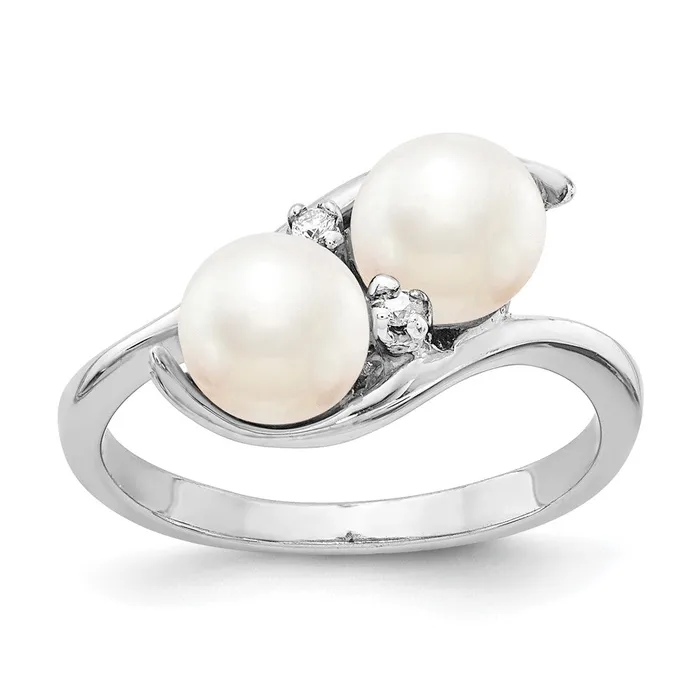 14k White Gold 6mm FW Cultured Pearl VS Real Diamond ring Goldiacom Rings 14k White Gold 6mm FW Cultured Pearl VS Real Diamond ring Goldiacom Rings