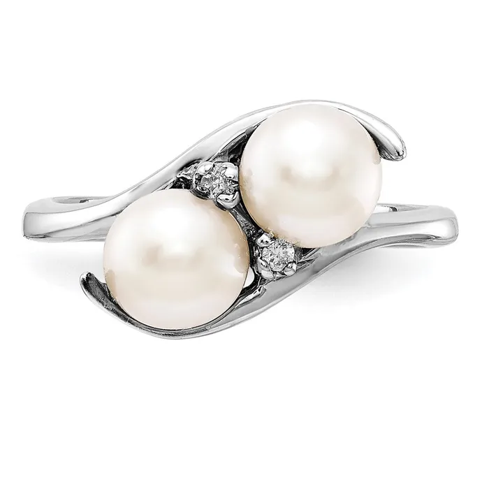 14k White Gold 6mm FW Cultured Pearl VS Real Diamond ring Goldiacom Rings