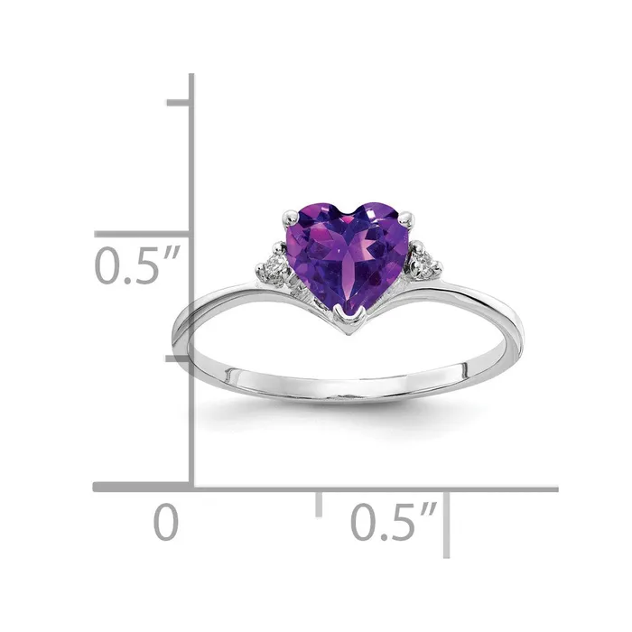 14k White Gold 6mm Heart Amethyst VS Real Diamond ring Goldiacom Rings