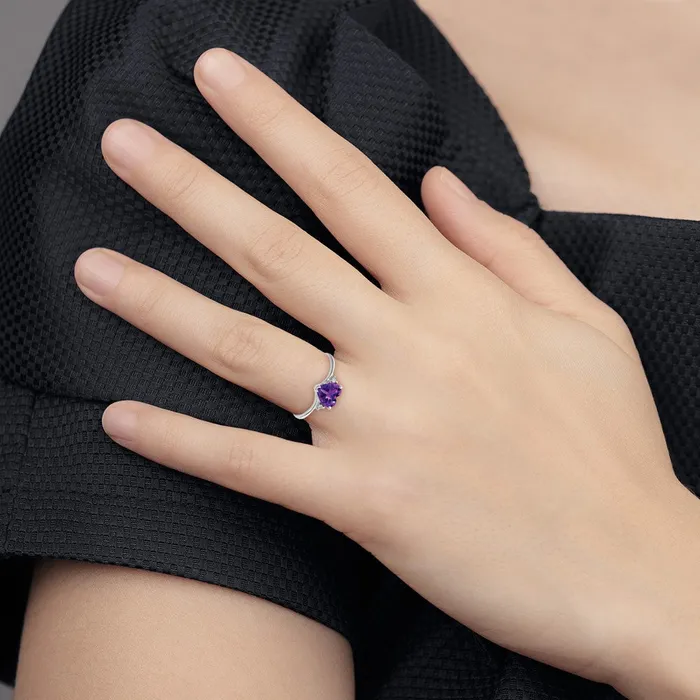 14k White Gold 6mm Heart Amethyst VS Real Diamond ring Goldiacom Rings