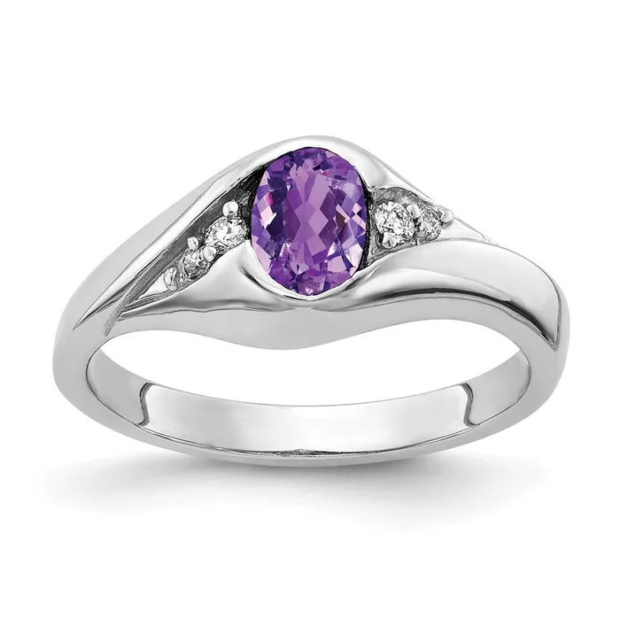 14k White Gold 6x4mm Oval Amethyst Checker AA Real Diamond ring goldiaca Rings 14k White Gold 6x4mm Oval Amethyst Checker AA Real Diamond ring goldiaca Rings