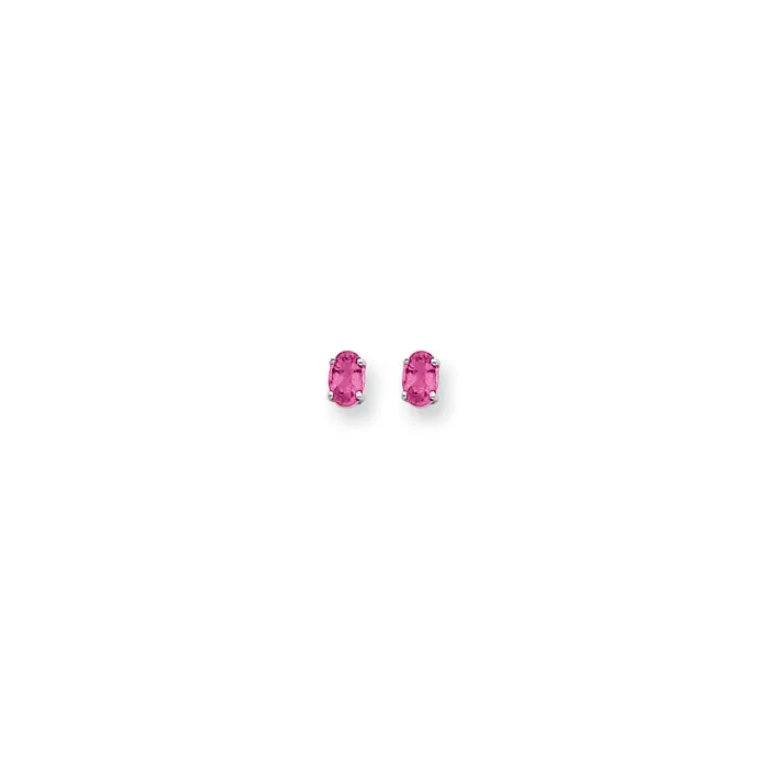 14k White Gold 6x4mm Oval Pink Tourmaline earring Goldia Earrings