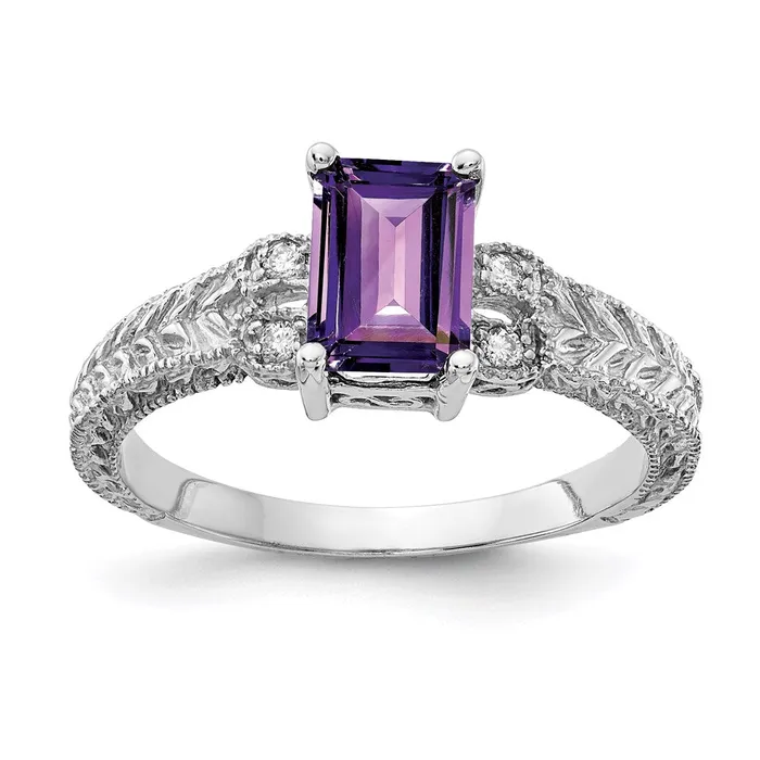 14k White Gold 7x5mm Emerald Cut Amethyst A Real Diamond ring Goldia Rings