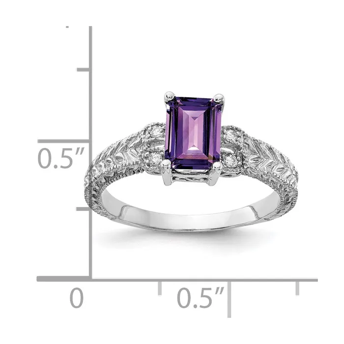 14k White Gold 7x5mm Emerald Cut Amethyst A Real Diamond ring Goldia Rings