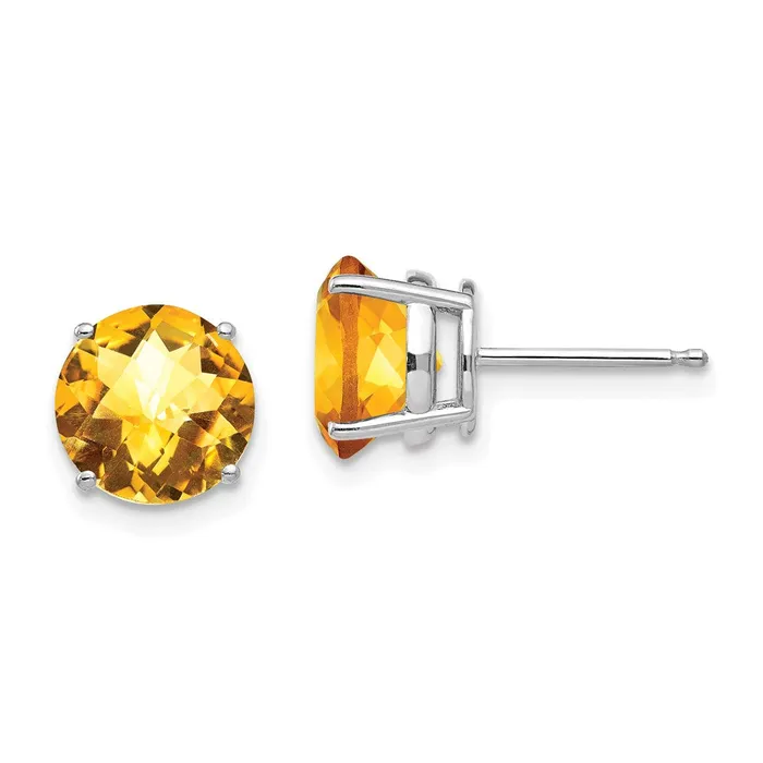 14k White Gold 8mm Citrine Checker Earrings Goldia Earrings