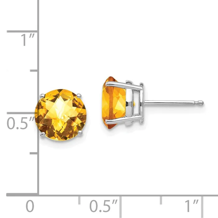 14k White Gold 8mm Citrine Checker Earrings Goldia Earrings