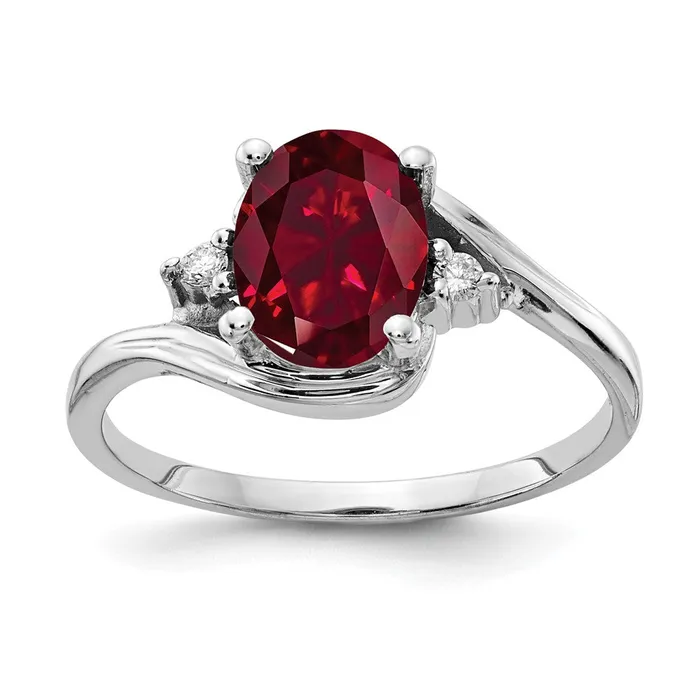 14k White Gold 8x6mm Oval Created Ruby AAA Diamond ring Goldia Rings