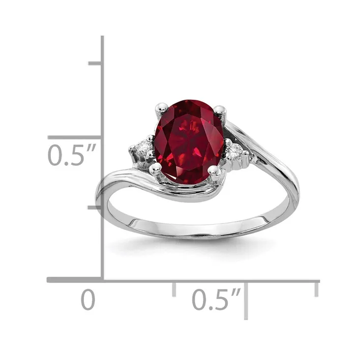 14k White Gold 8x6mm Oval Created Ruby AAA Diamond ring Goldia Rings