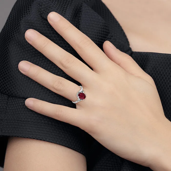 14k White Gold 8x6mm Oval Created Ruby AAA Diamond ring Goldia Rings