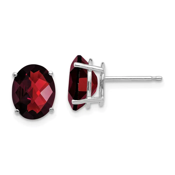 14k White Gold 9x7mm Oval Garnet Checker Earrings Goldia Earrings