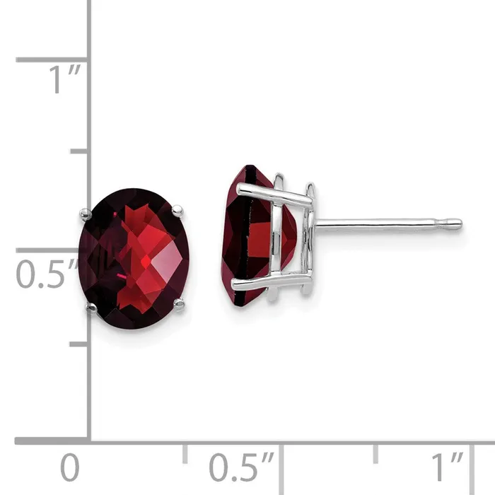 14k White Gold 9x7mm Oval Garnet Checker Earrings Goldia Earrings
