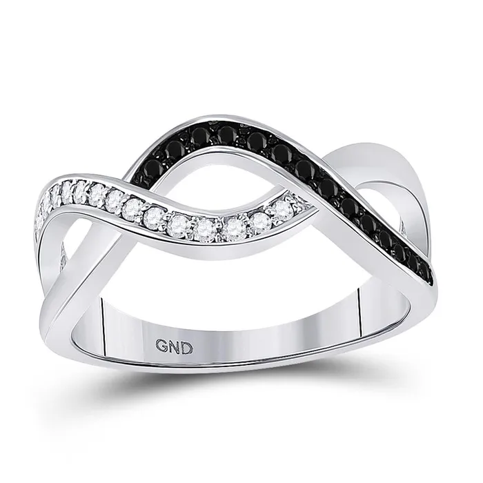 14k White Gold Black Diamond Woven Crossover Band Ring 14 Cttw gndatlanta Rings 14k White Gold Black Diamond Woven Crossover Band Ring 14 Cttw gndatlanta Rings