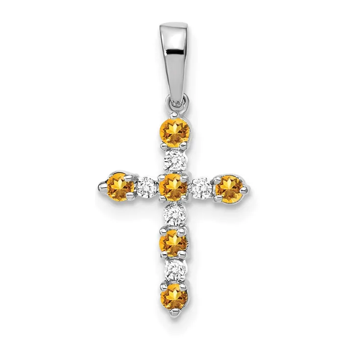14k White Gold Citrine and Diamond Cross Pendant Goldiacom Necklaces