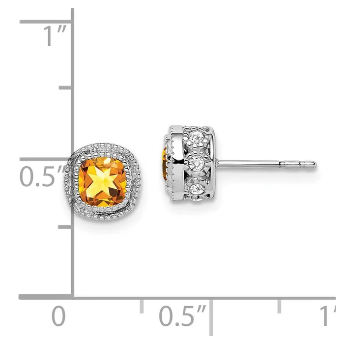 14k White Gold Cushion Citrine and Real Diamond Earrings Goldia Earrings