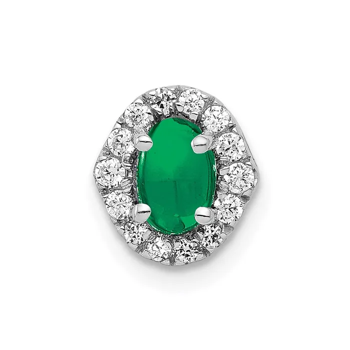 14k White Gold Halo Real Diamond and Cabochon 73 Emerald Chain Slide Goldia Necklaces 14k White Gold Halo Real Diamond and Cabochon 73 Emerald Chain Slide Goldia Necklaces