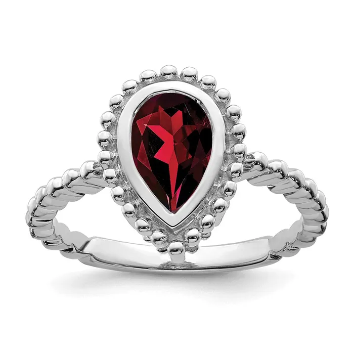 14k White Gold Pear Garnet Ring Goldia Rings