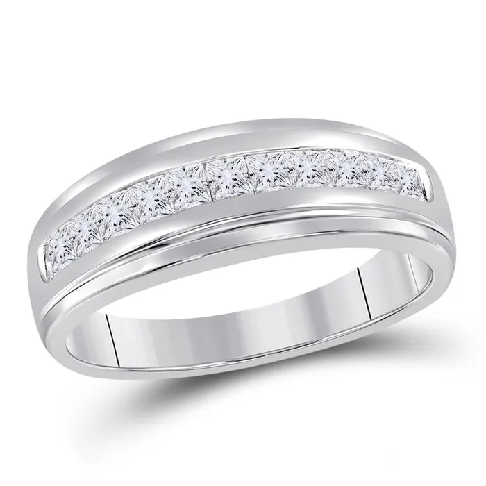 14k White Gold Princess Diamond Single Row Wedding Band Ring 12 Cttw gndatlanta Rings