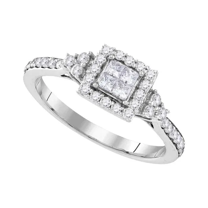 14k White Gold Princess Diamond Square Frame Cluster Ring 12 Cttw gndatlanta Rings