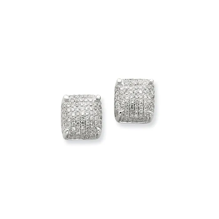 14K White Gold Real Diamond Medium Cube Post Earrings Goldia Earrings