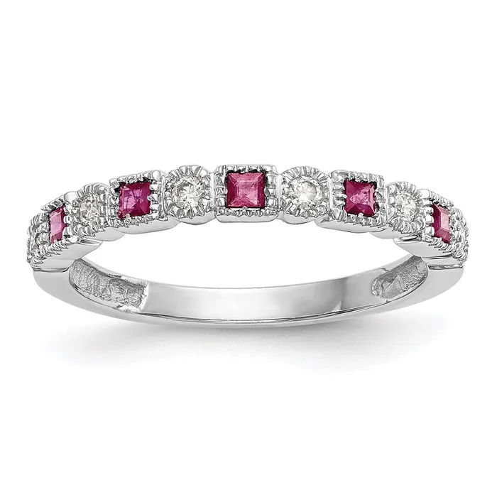 14k White Gold Real Diamond wRuby Band Goldia Rings