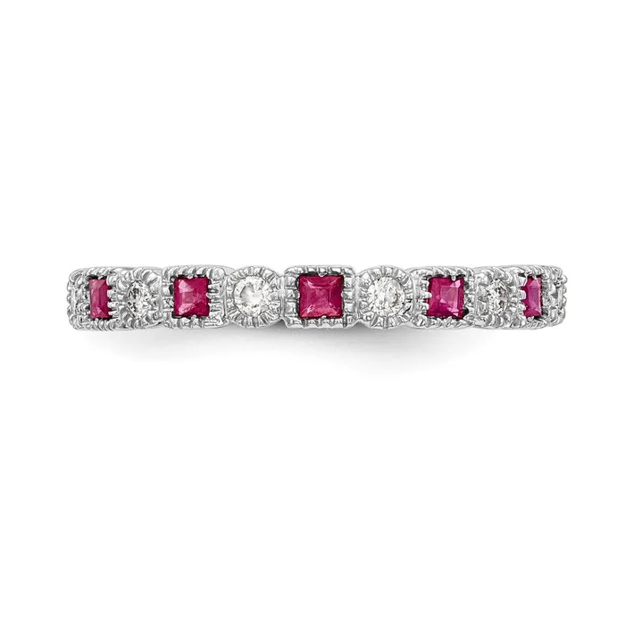 14k White Gold Real Diamond wRuby Band Goldia Rings