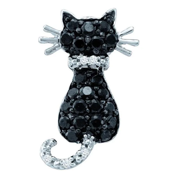 14k White Gold Round Black Diamond Cat Pendant 13 Cttw gndatlanta Necklaces 14k White Gold Round Black Diamond Cat Pendant 13 Cttw gndatlanta Necklaces