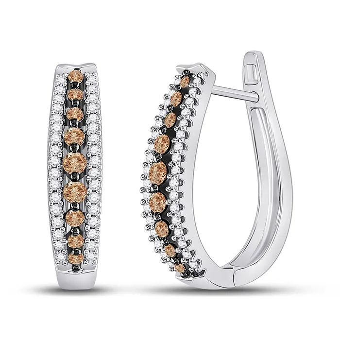 14k White Gold Round Brown Diamond Hoop Earrings 34 Cttw gndatlanta Earrings 14k White Gold Round Brown Diamond Hoop Earrings 34 Cttw gndatlanta Earrings