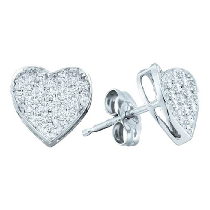 14k White Gold Round Diamond Concave Heart Earrings 15 Cttw gndatlanta Earrings