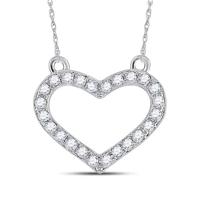 14k White Gold Round Diamond Heart Necklace 16 Cttw gndatlanta Necklaces