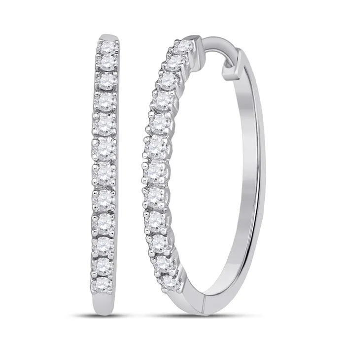 14k White Gold Round Diamond Slender Single Row Hoop Earrings 14 Cttw gndatlanta Earrings 14k White Gold Round Diamond Slender Single Row Hoop Earrings 14 Cttw gndatlanta Earrings