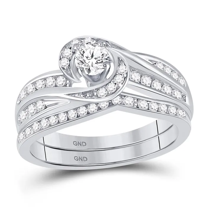14k White Gold Round Diamond Swirl Bridal Wedding Ring Set 12 Cttw gndatlanta Rings 14k White Gold Round Diamond Swirl Bridal Wedding Ring Set 12 Cttw gndatlanta Rings