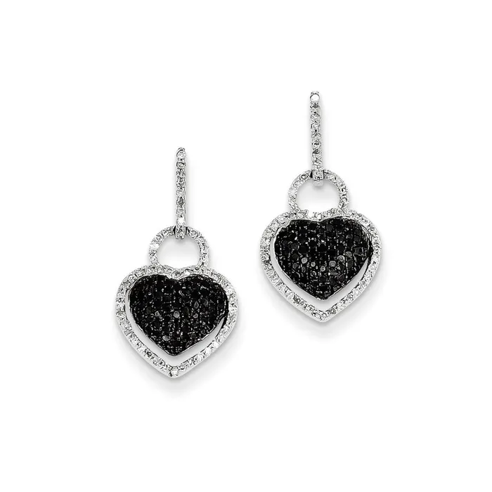 14k White Gold White and Black Real Diamond Heart Dangle Post Earrings Goldia Earrings 14k White Gold White and Black Real Diamond Heart Dangle Post Earrings Goldia Earrings