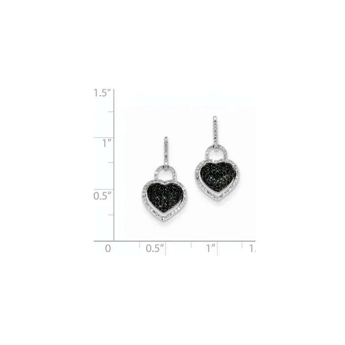 14k White Gold White and Black Real Diamond Heart Dangle Post Earrings Goldia Earrings