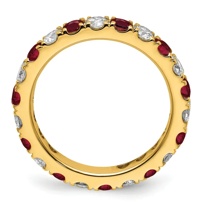 14k Yellow Gold 1 Ct Lab Grown Diamond VSSI G and Lab Created Ruby Eternity Band Ring Goldia Rings