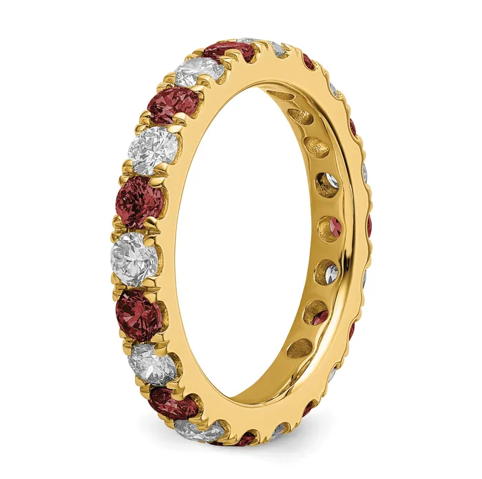 14k Yellow Gold 1 Ct Lab Grown Diamond VSSI G and Lab Created Ruby Eternity Band Ring Goldia Rings