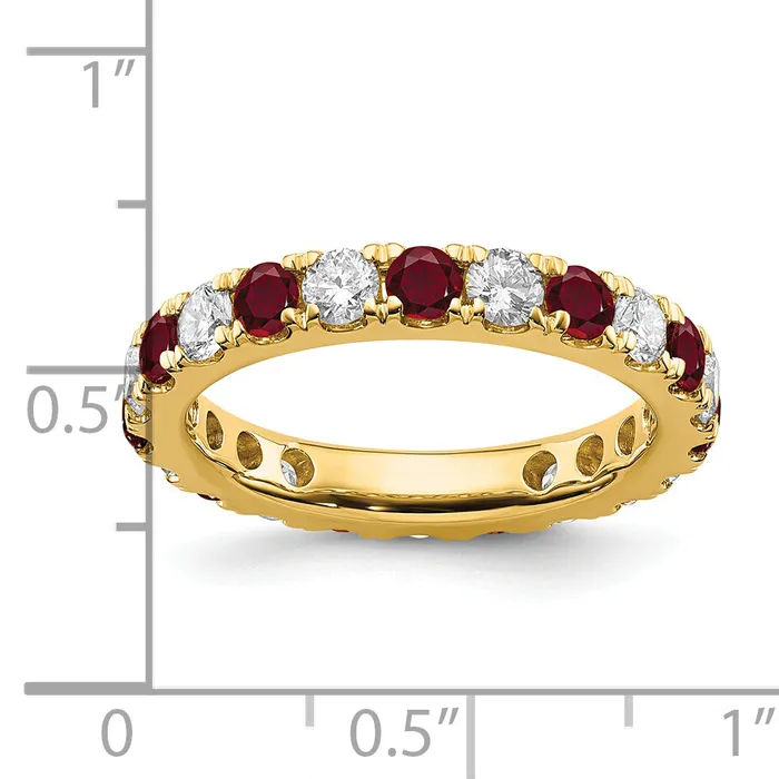 14k Yellow Gold 1 Ct Lab Grown Diamond VSSI G and Lab Created Ruby Eternity Band Ring Goldia Rings