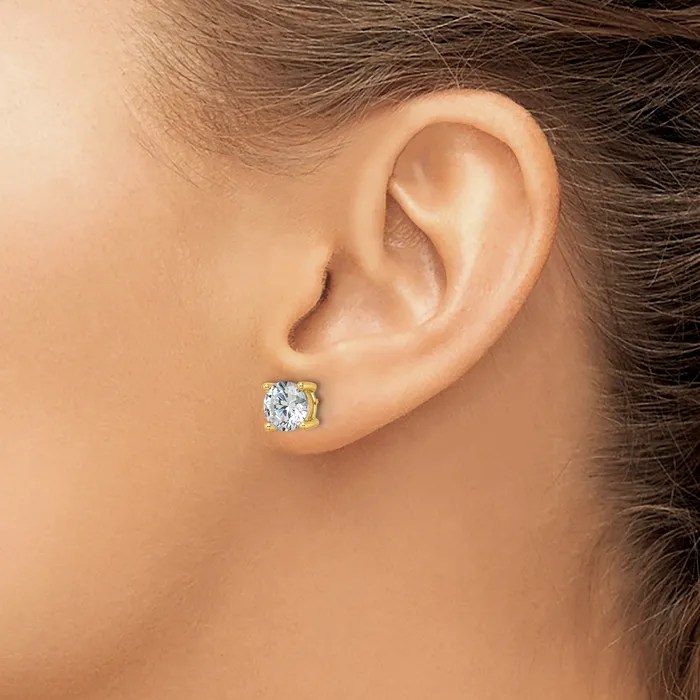14k Yellow Gold 3 ctw Lab Grown Diamond VSSI G Round 4 Prong Heavy Wt Stud Earrings Goldia Earrings