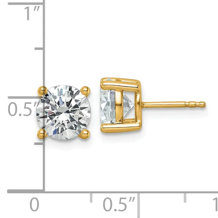 14k Yellow Gold 3 ctw Lab Grown Diamond VSSI G Round 4 Prong Heavy Wt Stud Earrings Goldia Earrings