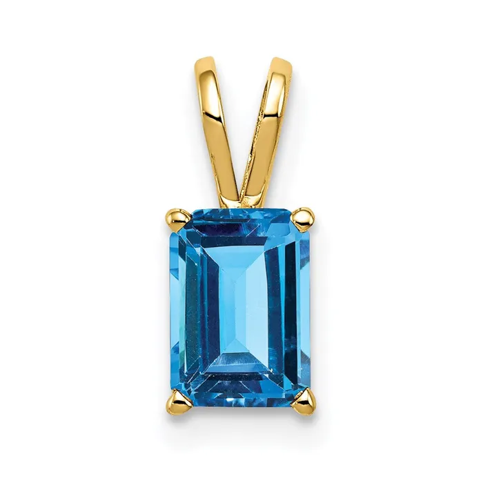 14K Yellow Gold 8x6mm Emerald Cut Blue Topaz pendant Goldia Necklaces