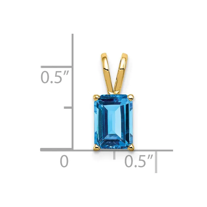 14K Yellow Gold 8x6mm Emerald Cut Blue Topaz pendant Goldia Necklaces
