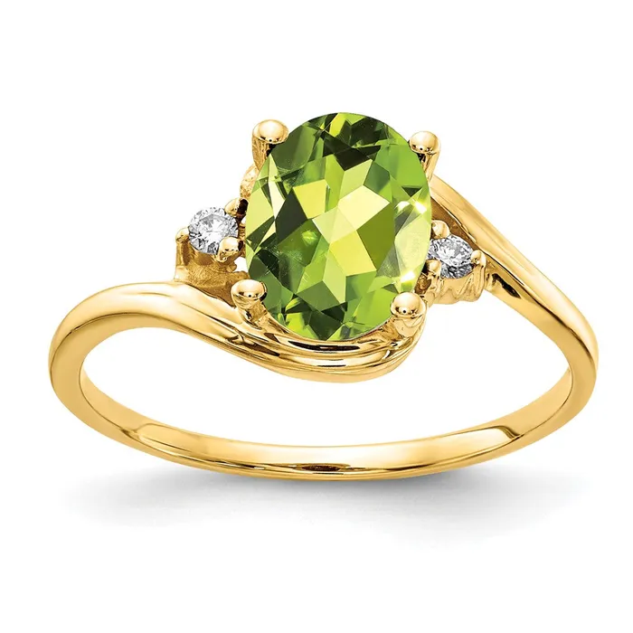 14K Yellow Gold 8x6mm Oval Peridot Checker AAA Real Diamond ring goldiaca Rings 14K Yellow Gold 8x6mm Oval Peridot Checker AAA Real Diamond ring goldiaca Rings