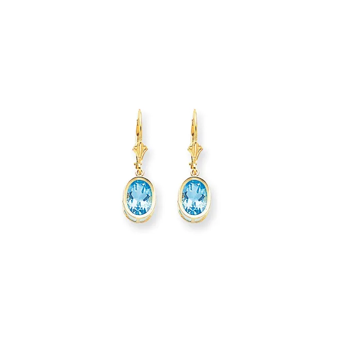 14k Yellow Gold 9x7mm Oval Blue Topaz Checker leverback Earrings Goldia Earrings 14k Yellow Gold 9x7mm Oval Blue Topaz Checker leverback Earrings Goldia Earrings