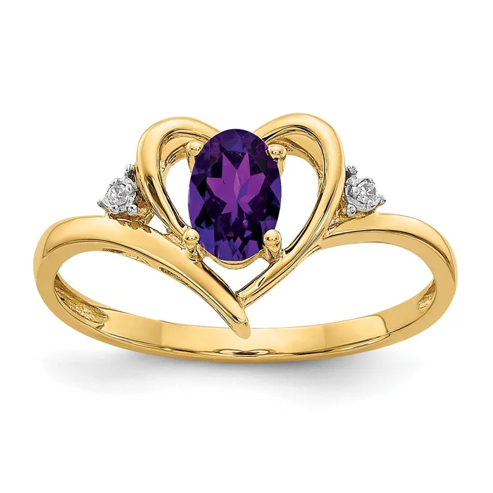 14K Yellow Gold Amethyst and Real Diamond Heart Ring Goldiacom Rings