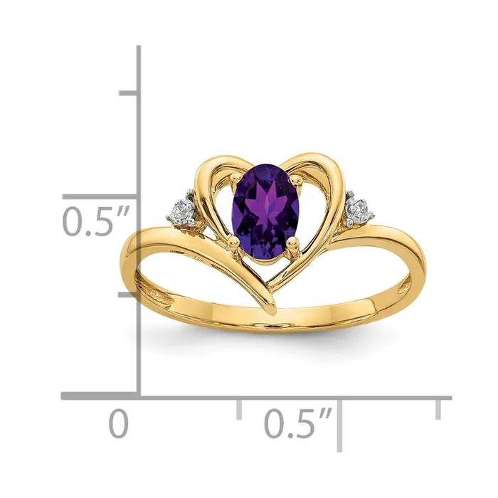 14K Yellow Gold Amethyst and Real Diamond Heart Ring Goldiacom Rings
