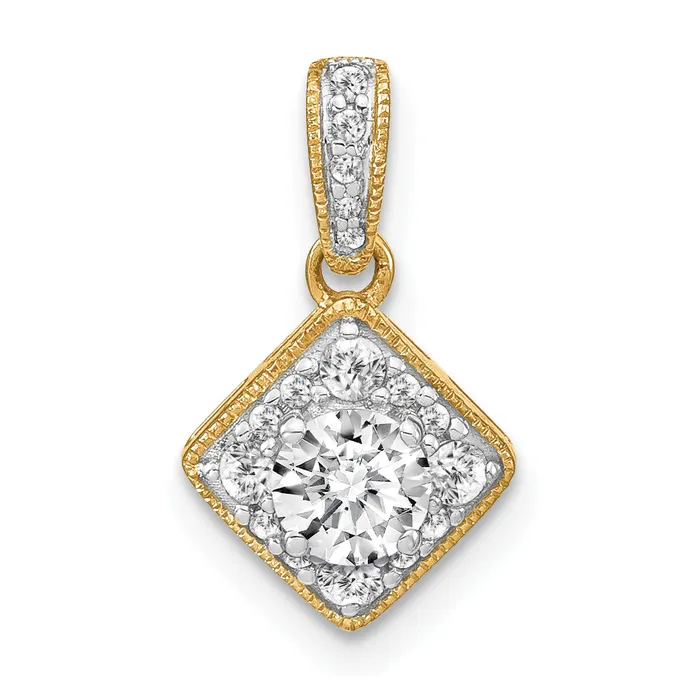 14k Yellow Gold Lab Grown Diamond VSSI FGH Square Vintage Pendant Goldia Necklaces